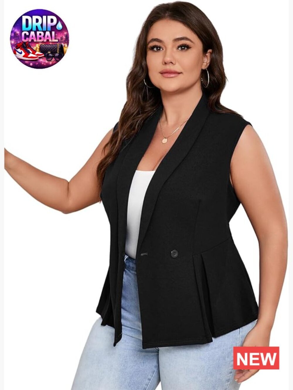 Plus Size Peplum Sleeveless Blazer Vest Suit Jacket Shawl Lapel Button Business